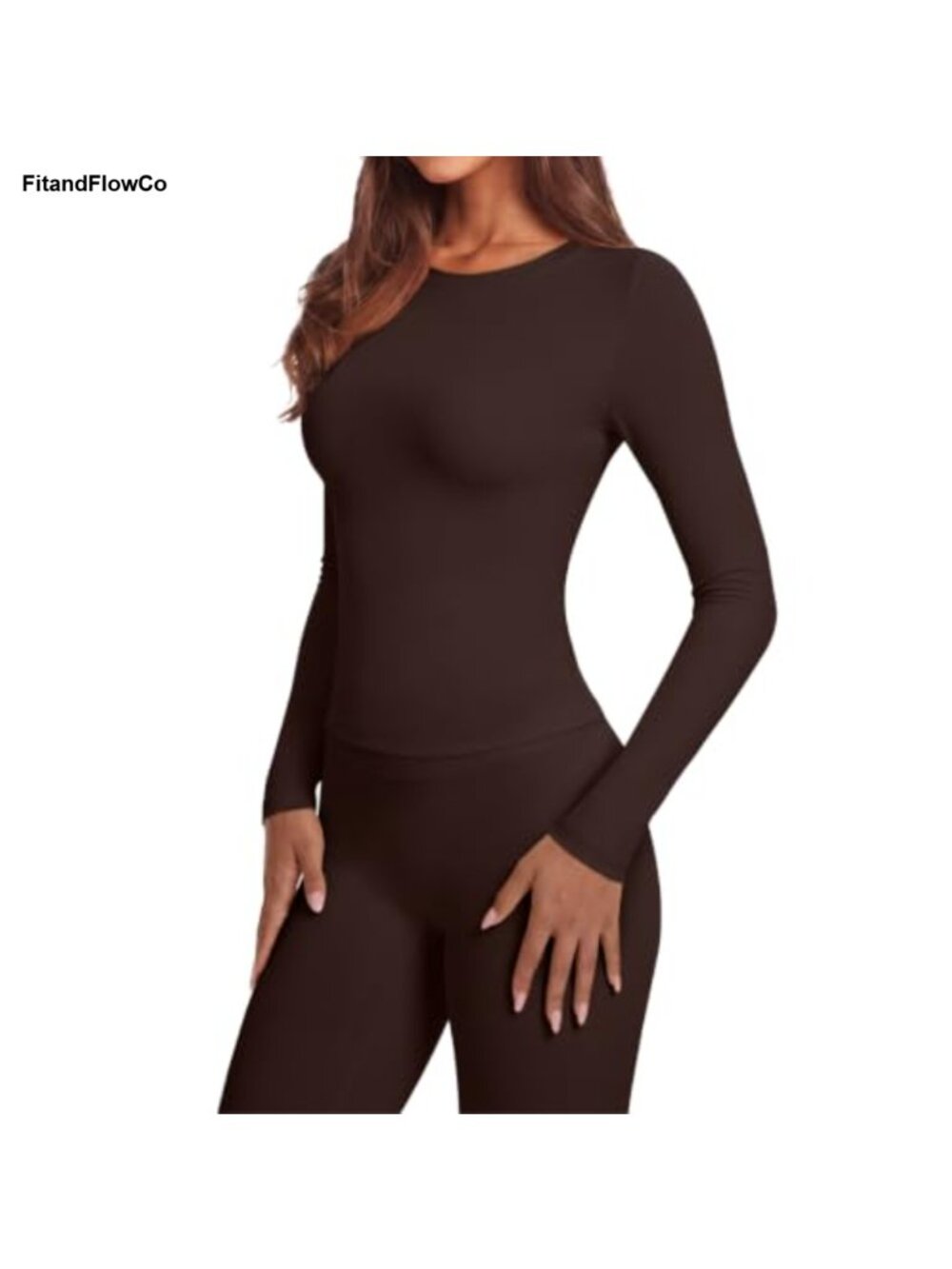 2 Piece Workout Set Long Sleeve Crew Neck Top Tummy Control Leggings